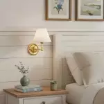 Lunova Farmhouse Brass Fabric Conical Wall Light