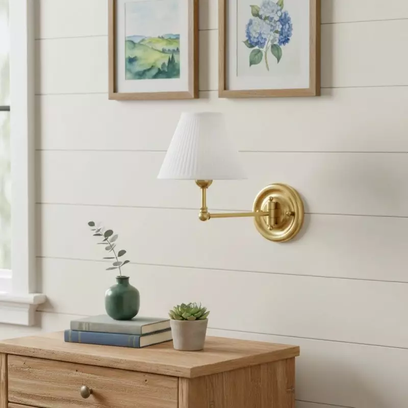 Lunova Farmhouse Brass Fabric Conical Wall Light