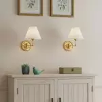 Lunova Farmhouse Brass Fabric Conical Wall Light