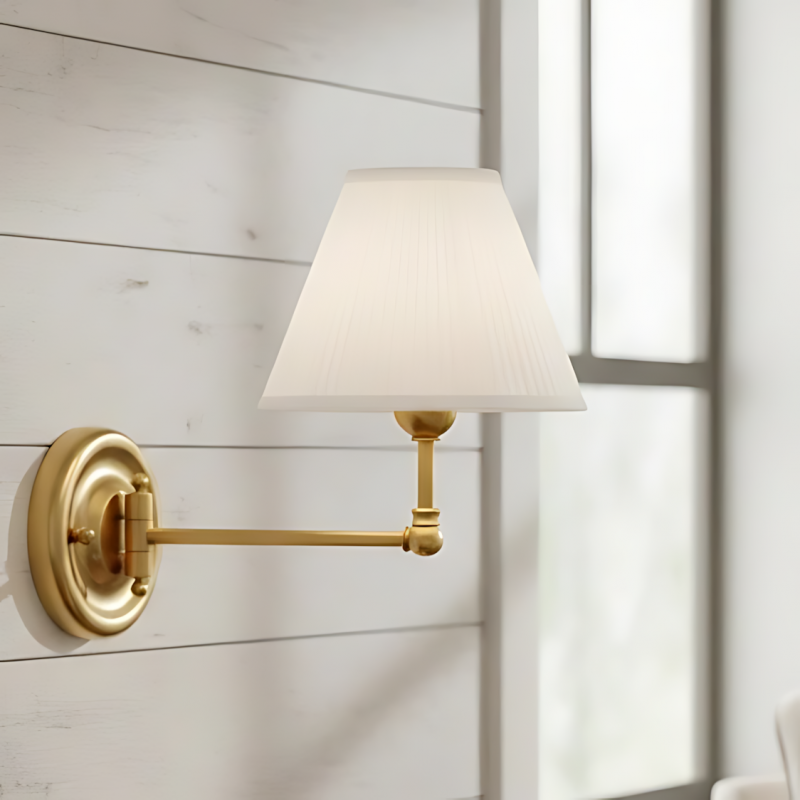 Lunova Farmhouse Brass Fabric Conical Wall Light