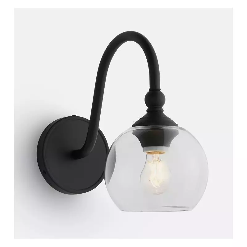 Cygnira Vintage Brass Glass Curved Neck Wall Light