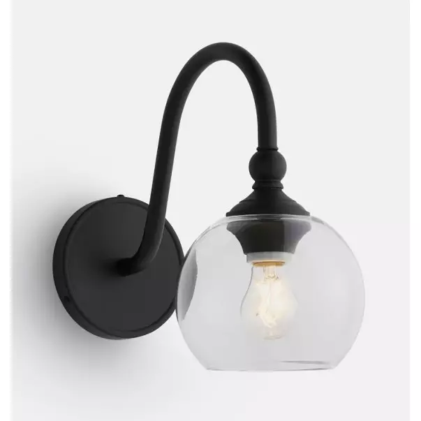 Cygnira Vintage Brass Glass Curved Neck Wall Light