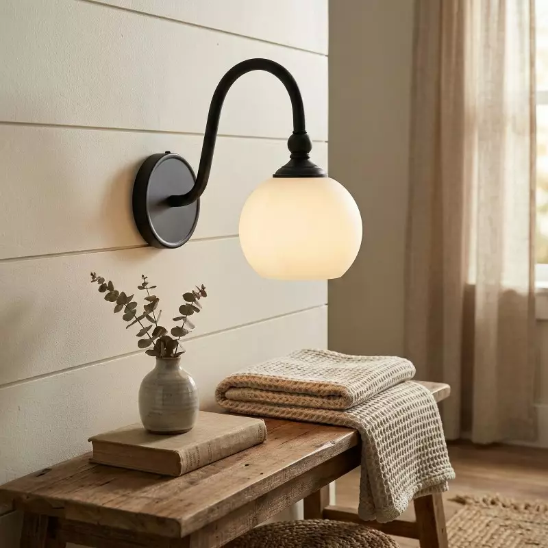 Cygnira Vintage Brass Glass Curved Neck Wall Light
