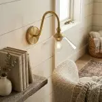 Cygnira Vintage Brass Glass Curved Neck Wall Light