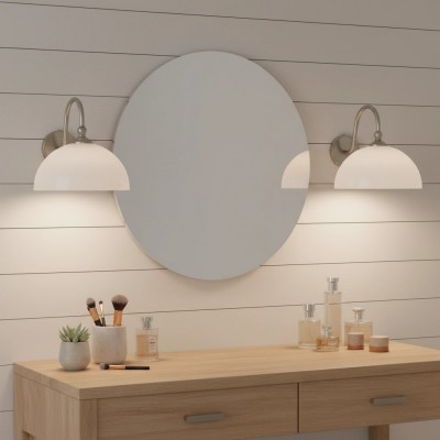 Cygnira Vintage Brass Glass Curved Neck Wall Light