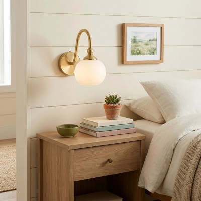 Cygnira Vintage Brass Glass Curved Neck Wall Light