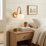 Cygnira Vintage Brass Glass Curved Neck Wall Light