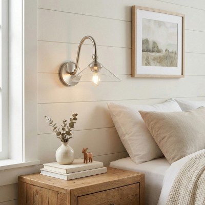 Cygnira Vintage Brass Glass Curved Neck Wall Light