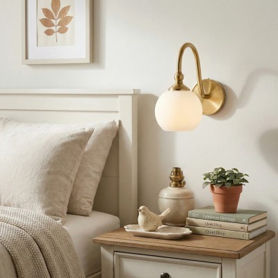 Cygnira Vintage Brass Glass Curved Neck Wall Light