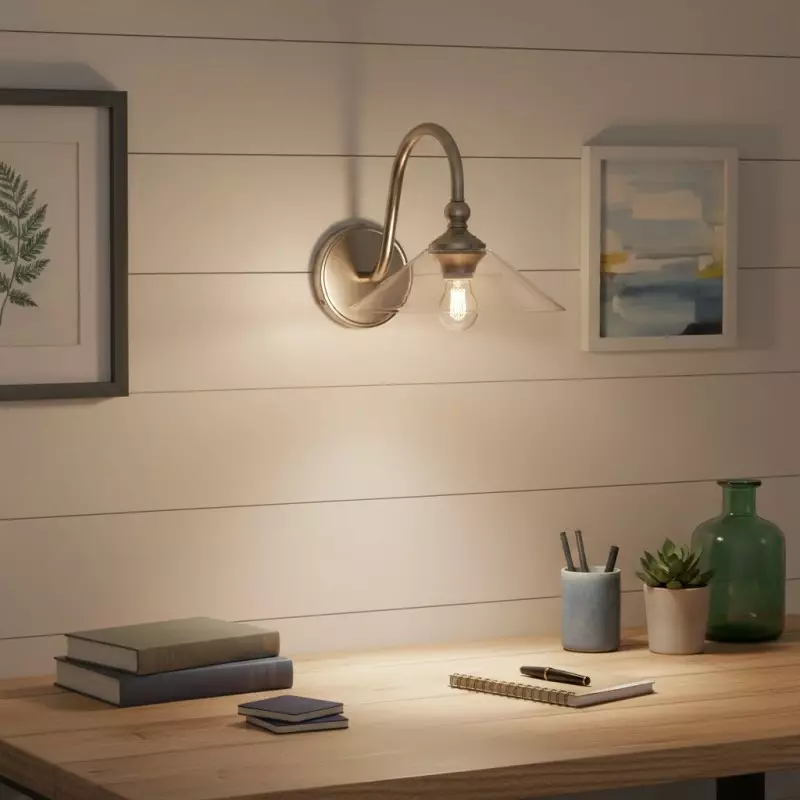 Cygnira Vintage Brass Glass Curved Neck Wall Light