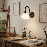 Cygnira Vintage Brass Glass Curved Neck Wall Light