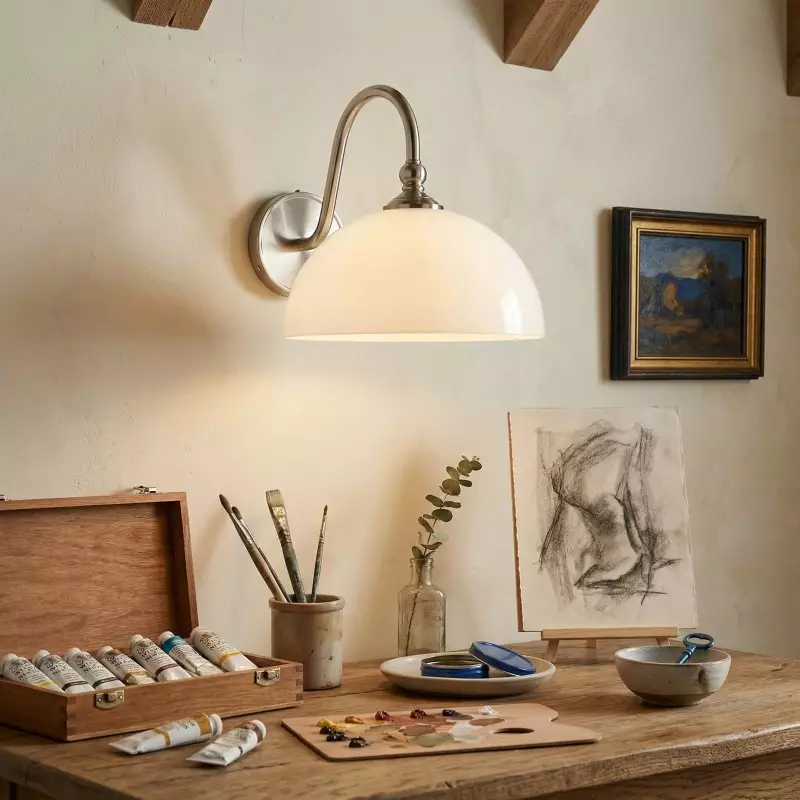 Cygnira Vintage Brass Glass Curved Neck Wall Light