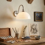 Cygnira Vintage Brass Glass Curved Neck Wall Light