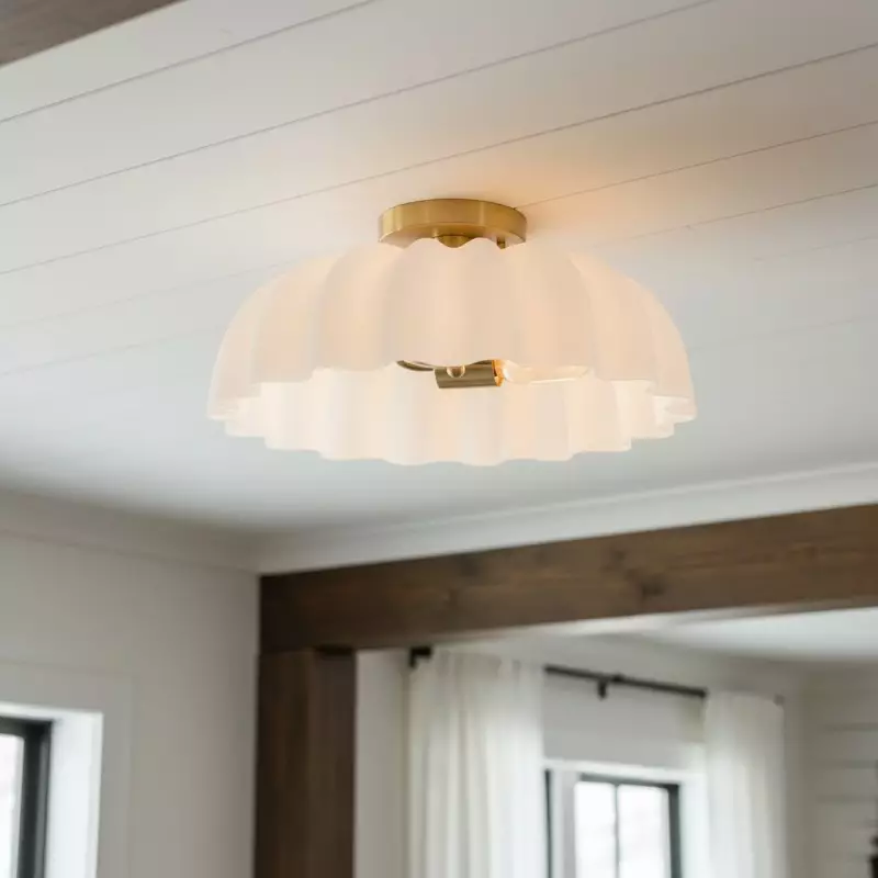 Solira Modern Pleated Milk Glass Ceiling Light