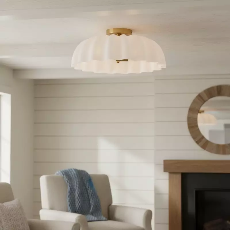 Solira Modern Pleated Milk Glass Ceiling Light