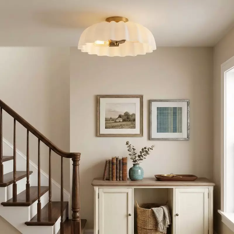 Solira Modern Pleated Milk Glass Ceiling Light