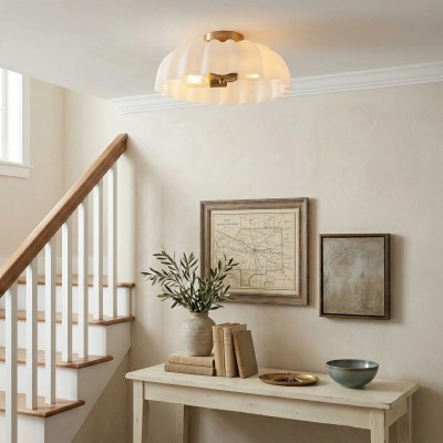 Solira Modern Pleated Milk Glass Ceiling Light