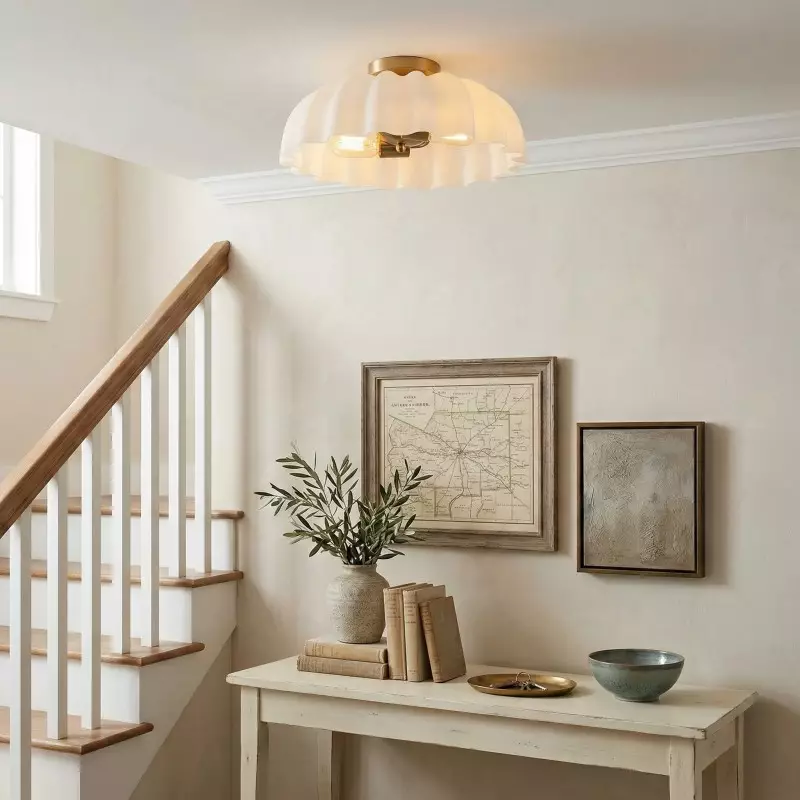 Solira Modern Pleated Milk Glass Ceiling Light