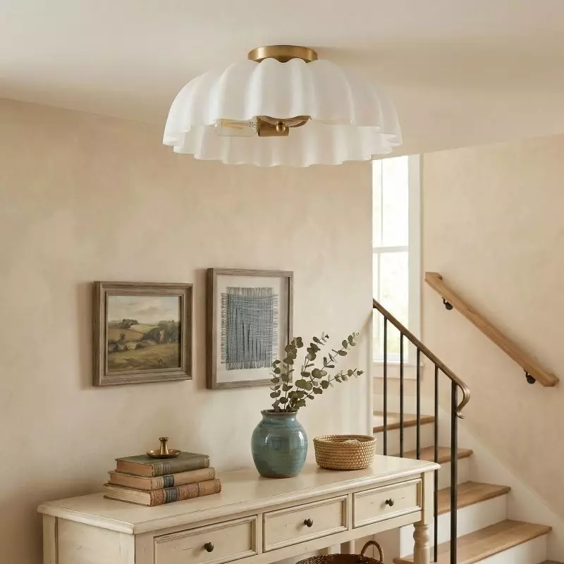 Solira Modern Pleated Milk Glass Ceiling Light