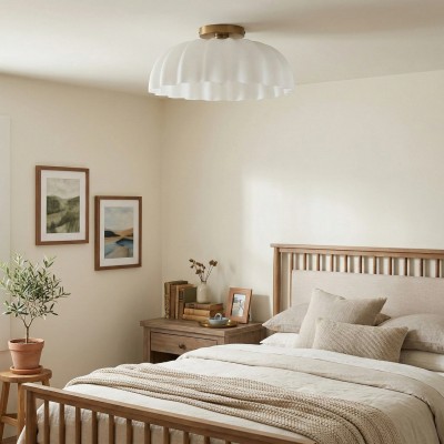 Solira Modern Pleated Milk Glass Ceiling Light