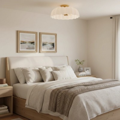 Solira Modern Pleated Milk Glass Ceiling Light