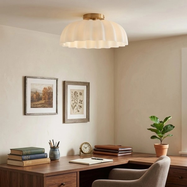 Solira Modern Pleated Milk Glass Ceiling Light