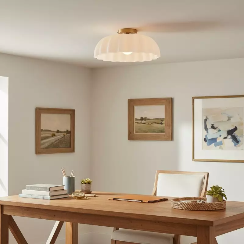 Solira Modern Pleated Milk Glass Ceiling Light