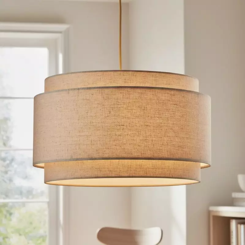Virelai Modern Linen Double Drum Pendant Light