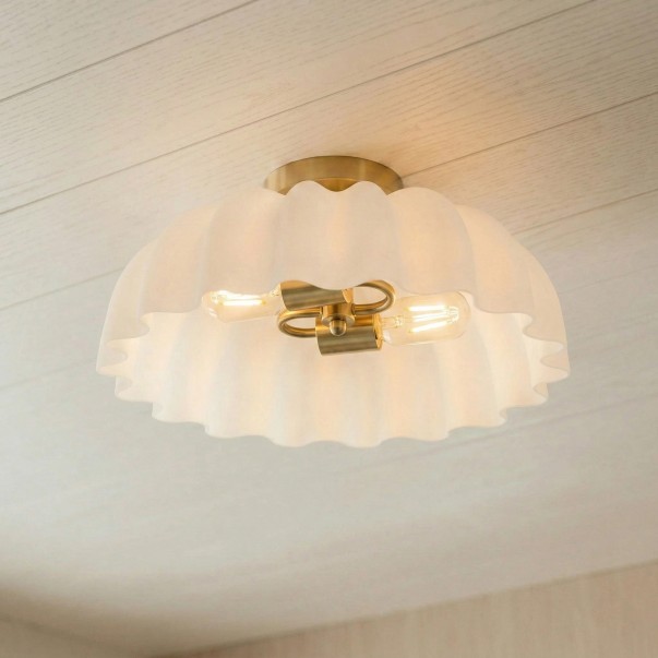 Solira Modern Pleated Milk Glass Ceiling Light