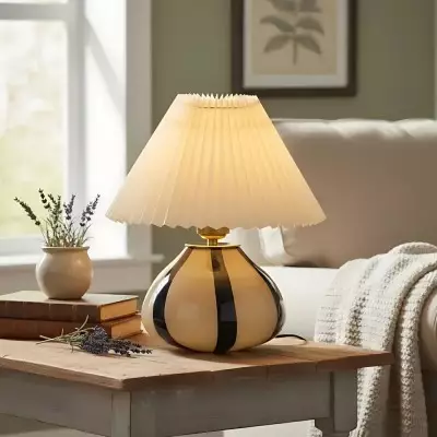Solivian Vintage Pleated Cavolo Glass Table Lamp