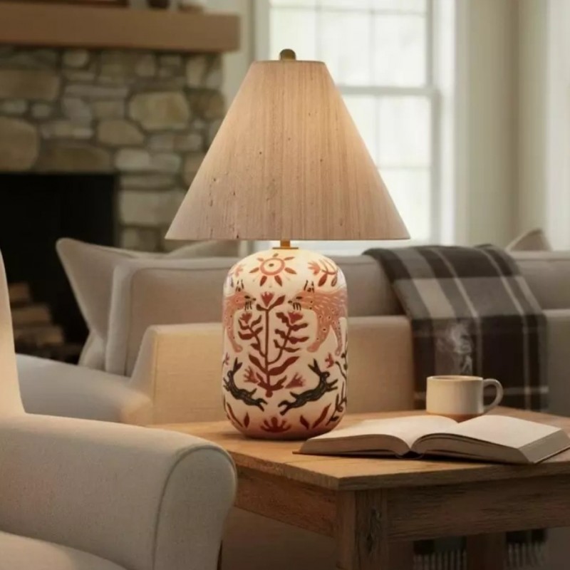 Thalira Vintage Ceramic Linen Table Lamp