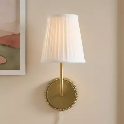 Veluna Vintage Brass Fabric Cone Wall Sconce