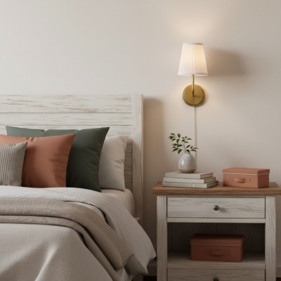 Veluna Vintage Brass Fabric Cone Wall Sconce