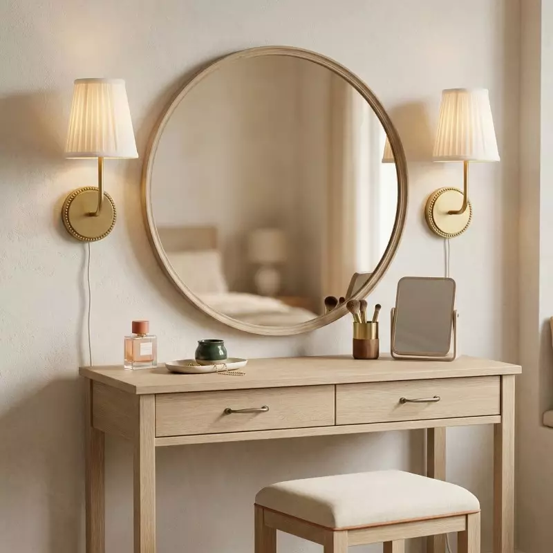 Veluna Vintage Brass Fabric Cone Wall Sconce