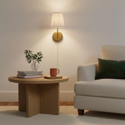 Veluna Vintage Brass Fabric Cone Wall Sconce