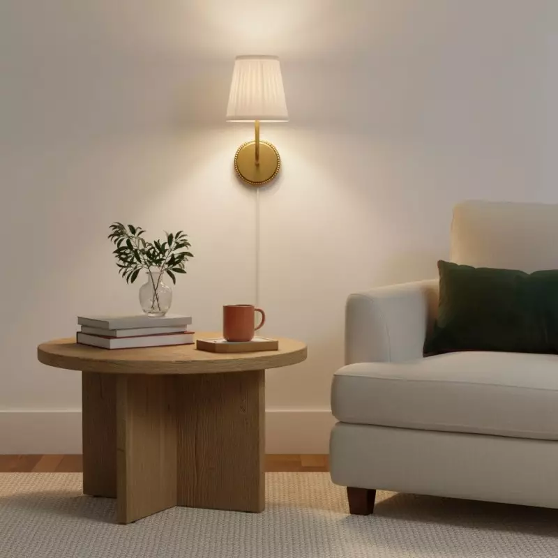 Veluna Vintage Brass Fabric Cone Wall Sconce