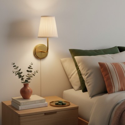 Veluna Vintage Brass Fabric Cone Wall Sconce