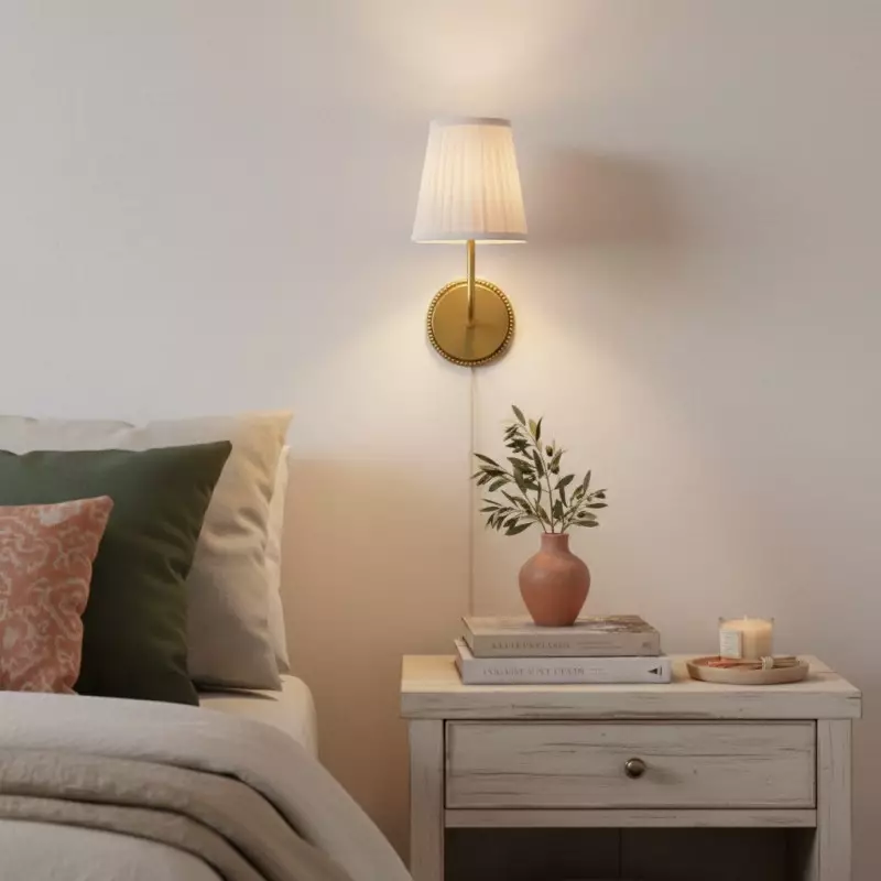 Veluna Vintage Brass Fabric Cone Wall Sconce