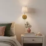 Veluna Vintage Brass Fabric Cone Wall Sconce