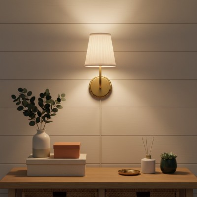 Veluna Vintage Brass Fabric Cone Wall Sconce