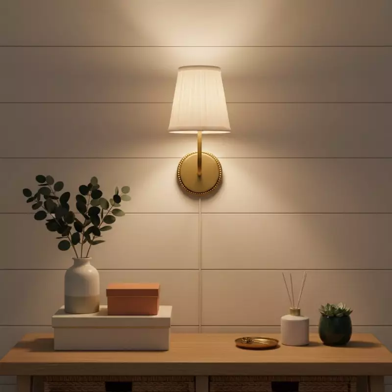 Veluna Vintage Brass Fabric Cone Wall Sconce