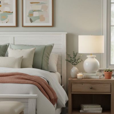 Sylune Modern Ceramic Fabric Round Table Light