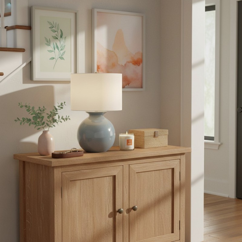 Sylune Modern Ceramic Fabric Round Table Light