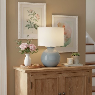 Sylune Modern Ceramic Fabric Round Table Light