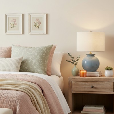 Sylune Modern Ceramic Fabric Round Table Light