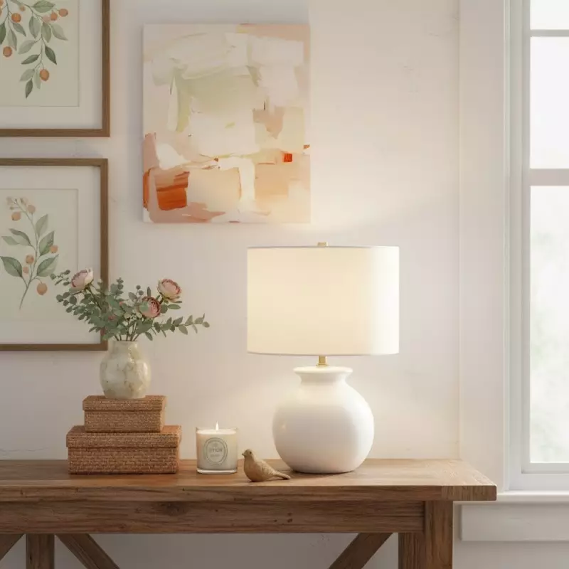 Sylune Modern Ceramic Fabric Round Table Light