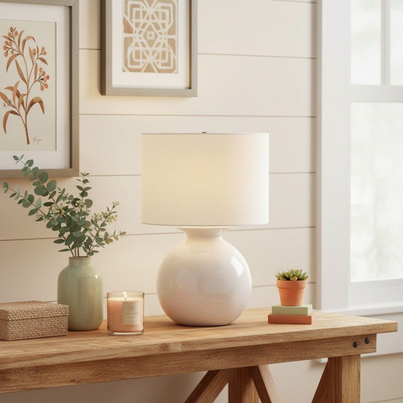 Sylune Modern Ceramic Fabric Round Table Light