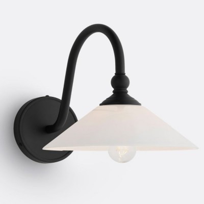 Cygnira Vintage Brass Glass Curved Neck Wall Light