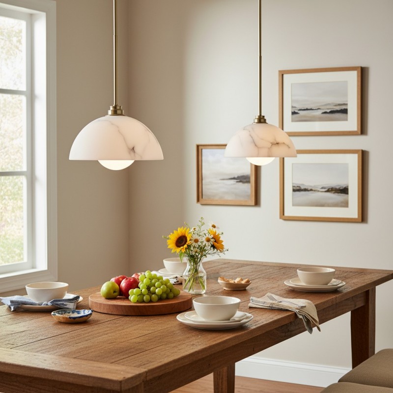 Bertie Farmhouse Alabaster Dome Pendant Light