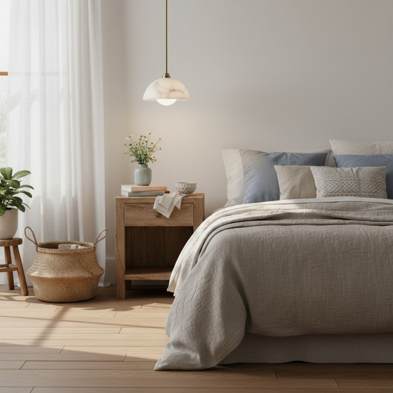 Bertie Farmhouse Alabaster Dome Pendant Light